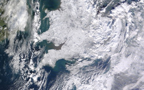 Satellite image of UK snow